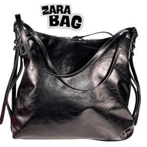 Zara Black Hobo Bag 14x14 Shoulder Purse Magnetic Clasp Designer Handbag